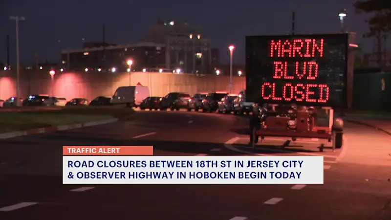 Story image: Road closures between 18th Street in Jersey City & Observer Highway in Hoboken begin