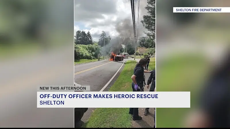 Story image: Off-duty police officer rescues person from burning car 