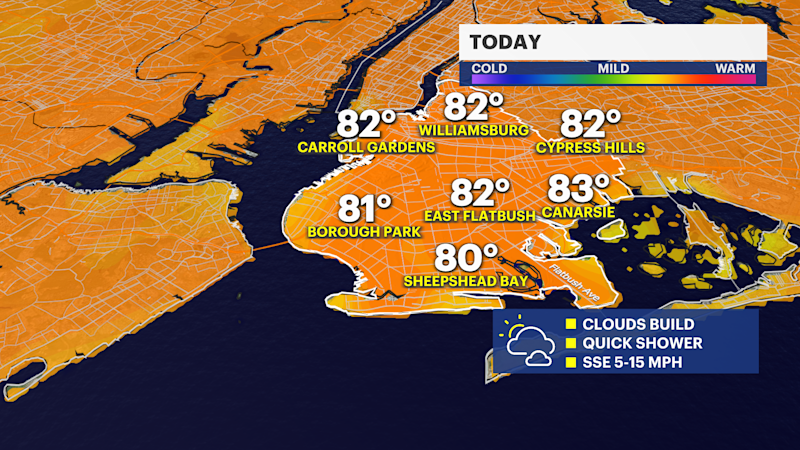 Story image: Cloudy Saturday in Brooklyn; strong scattered storm arrives tomorrow