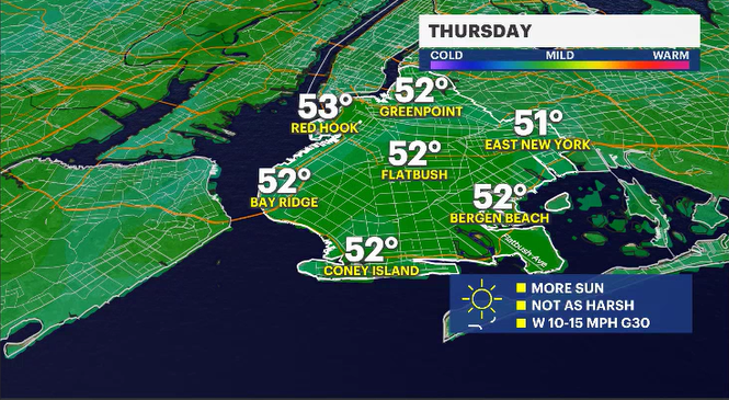 Story image: Breezy winds and chilly temperatures to close out the week for Brooklyn
