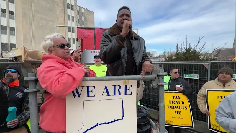 Story image: Labor unions protest Bridgeport work site after CT issues stop-work orders to NY developer