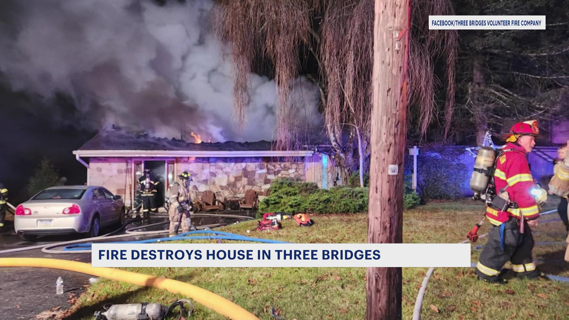 Fire destroys house in Three Bridges