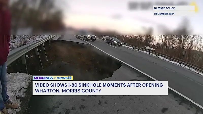 Story image: New video shows aftermath of I-80 sinkhole as repairs continue in Wharton