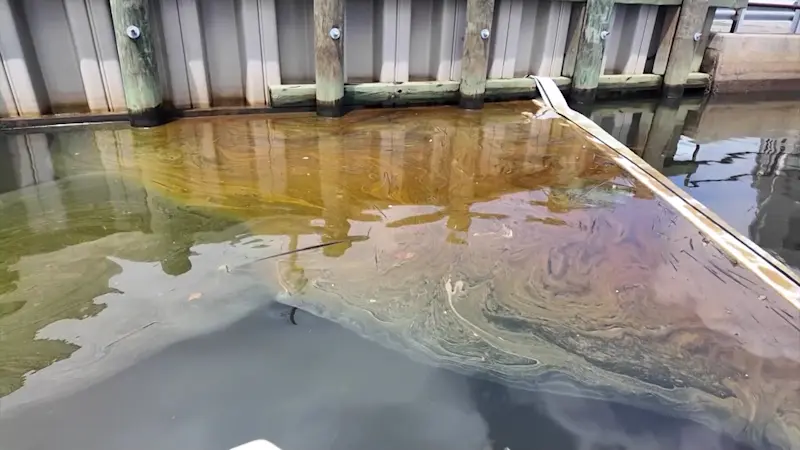 Story image: Oil spill in Mill River prompts environmental cleanup in East Rockaway; search for location of spill underway