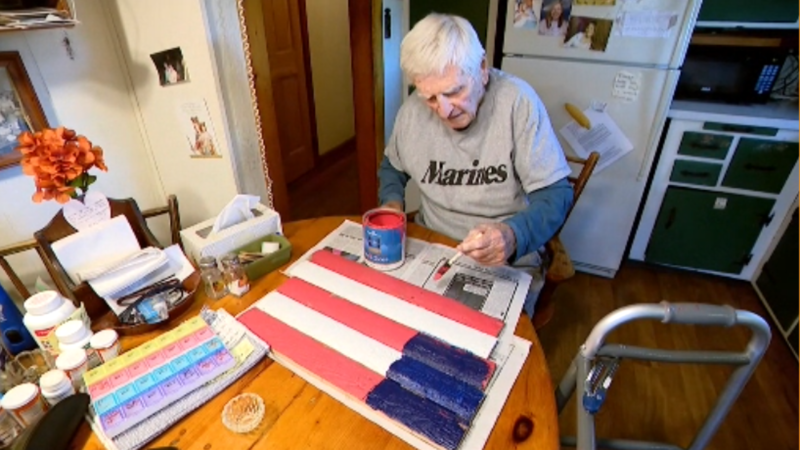 Story image: American flags painted by 99-year-old Bay Shore vet gain worldwide attention