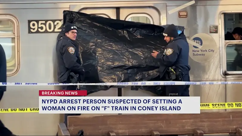 Story image: NYPD: Person of interest in custody after woman burned to death aboard train in Coney Island