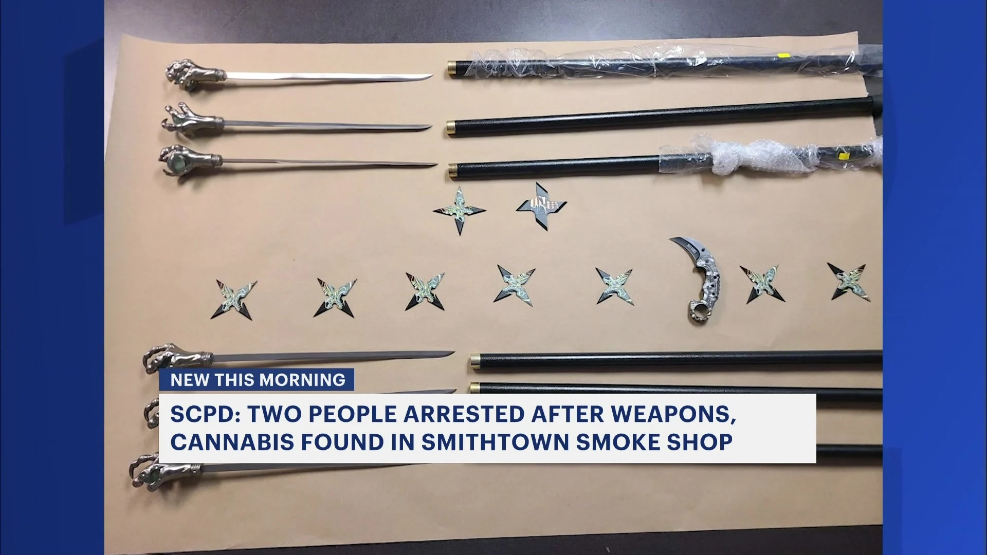Police: 2 people arrested after weapons, cannabis found in Smithtown smoke shop
