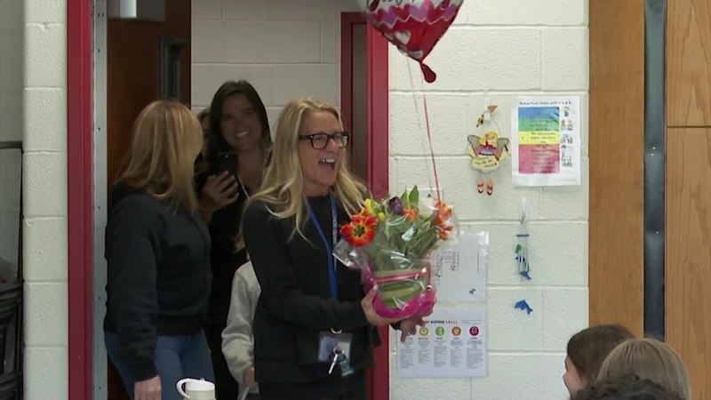 Story image: New Rochelle teacher receives birthday surprise from students, colleagues