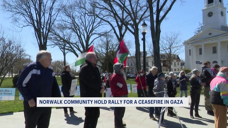 Story image: Rally calling for a ceasefire in Gaza held on Norwalk Green