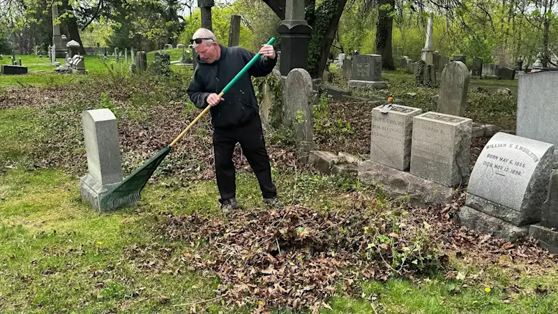 Story image: Jersey Proud: Group of volunteers help clean historic Mount Holly Cemetery
