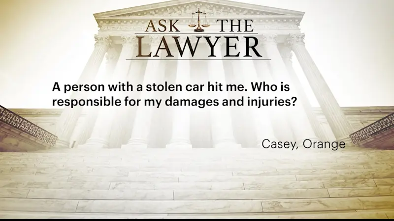Story image: Ask the Lawyer: Damage and injuries from person with a stolen car