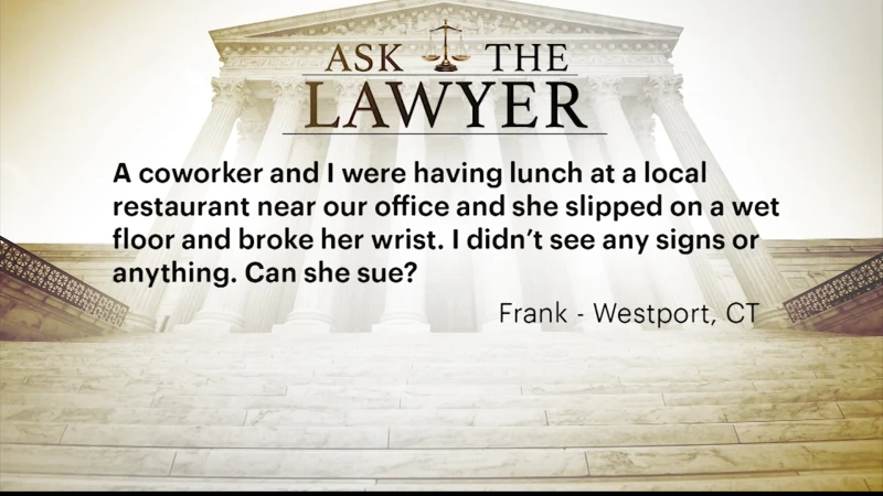 Story image: Ask the Lawyer: A coworker slipped on a wet floor. Can she sue?