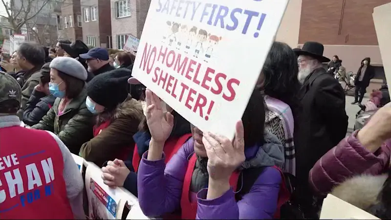 Story image: Hundreds of people rally in Borough Park against homeless shelter plans