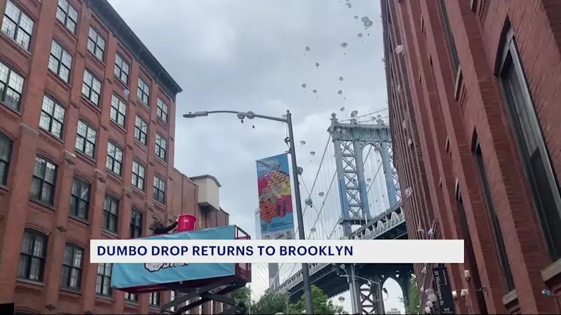 Story image: ‘Dumbo Drop’ returns to Brooklyn with thousands of toy elephants filling the sky