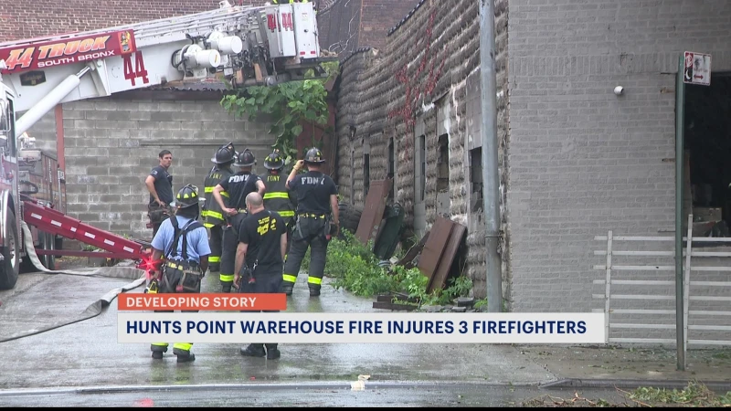 Story image: FDNY: 3 firefighters injured battling massive building fire in Hunts Point