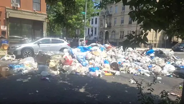 Garbage truck fire in Bedford-Stuyvesant leaves trash piled in street