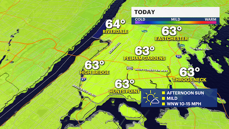 Story image: Mostly sunny skies in The Bronx; showers to arrive tomorrow