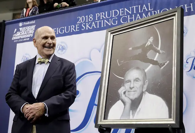 Story image: Dick Button, Olympic great and voice of skating, dies at 95 in North Salem