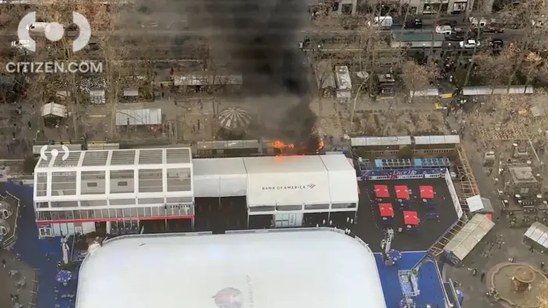 Story image: Fire engulfs section of popular holiday market in New York City’s Bryant Park