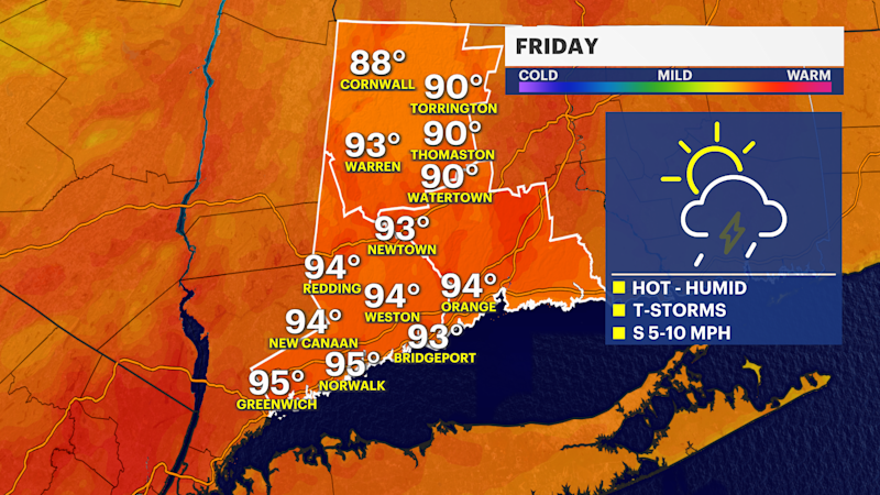 Story image: HEAT ALERT: Heat index values will be in 100 to 105 range Friday