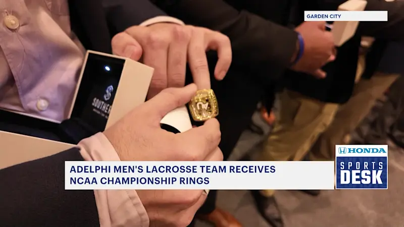 Story image: Adelphi men's lacrosse team receives NCAA championship rings