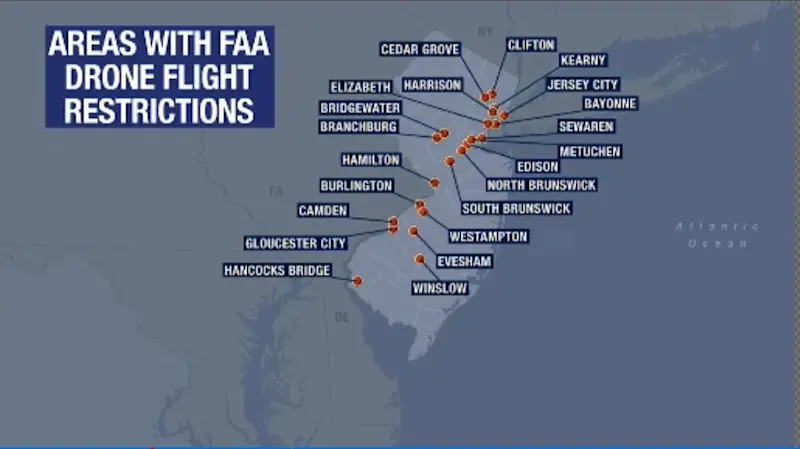 Story image: FAA temporarily bans drones over 22 areas in New Jersey due to security concerns