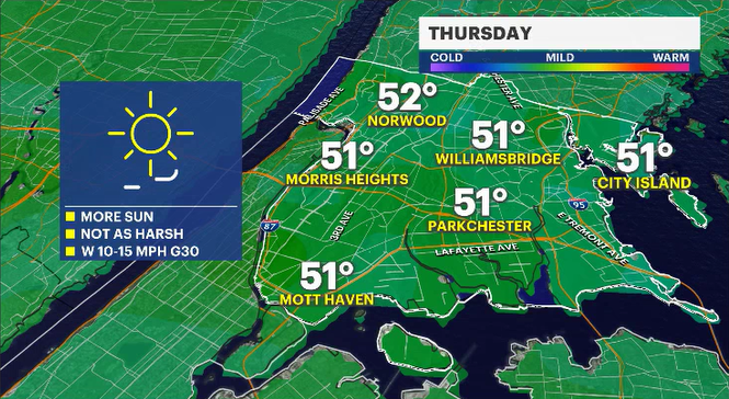 Story image: Breezy winds and chilly temperatures to close out the week for The Bronx