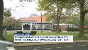 Northport-East Northport Board of Ed meeting to discuss finalized budget; 1st meeting since teen's arrest for threat