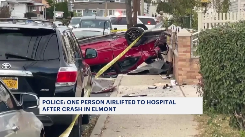 Story image: Police: 1 person airlifted to hospital after Elmont crash