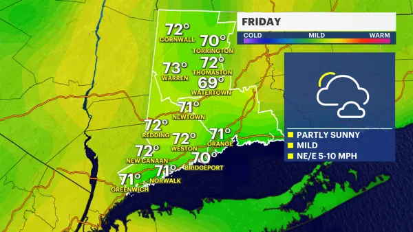 Mostly cloudy skies in Connecticut; possible showers this weekend