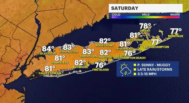 Story image: Mix of sun and clouds Saturday on Long Island; chance for afternoon storm