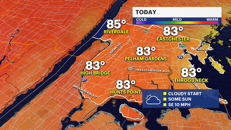 Story image: Cloudy Sunday in The Bronx followed by storms returning during the week