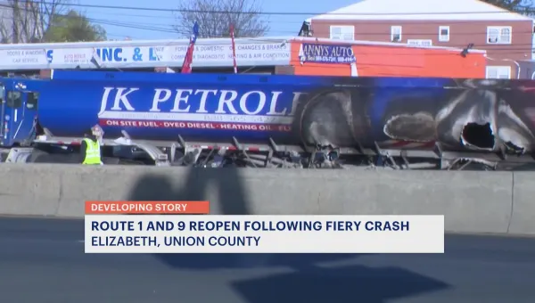 Fuel tanker and SUV collide in fiery Elizabeth crash; Route 1&9 south reopens