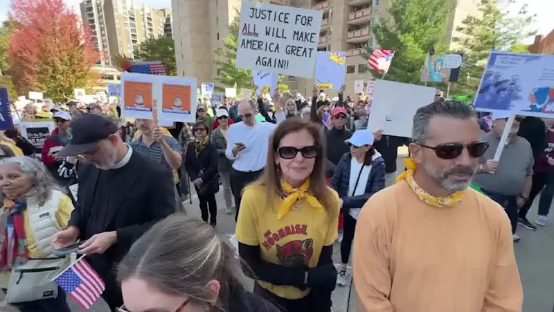 Story image: Stamford 'No Kings' march draws thousands of peaceful demonstrators