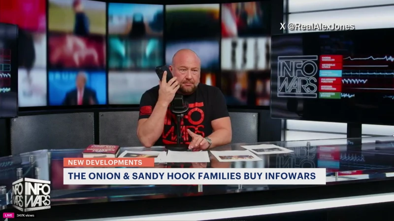 Story image: Not satire: The Onion could take over Alex Jones' Infowars empire with backing from Sandy Hook families