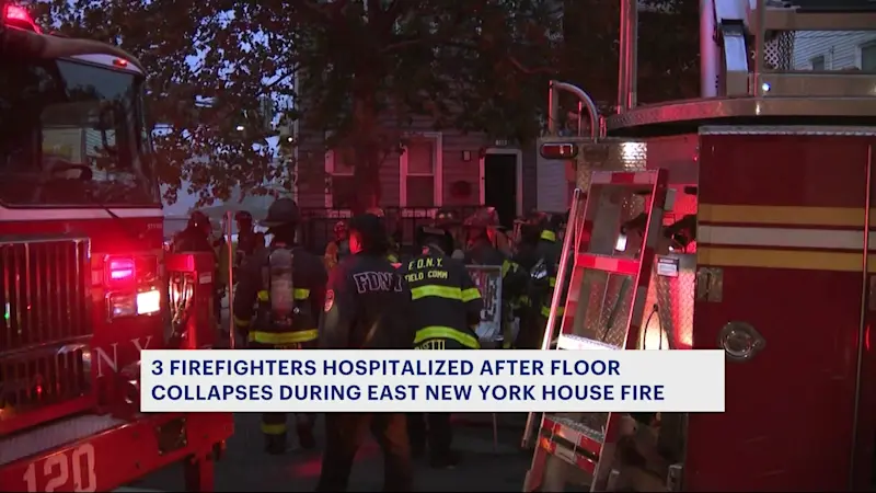 Story image: Floor collapses in East New York house during fire; injuring 3 firefighters, 1 civilian