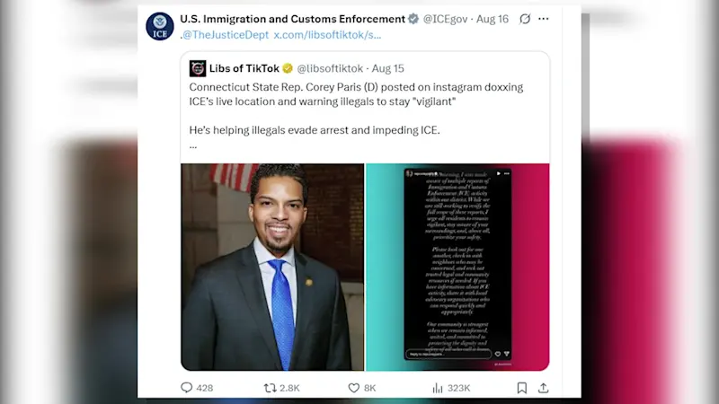 Story image: ICE defends – then deletes – social media post that led to death threats against CT lawmaker