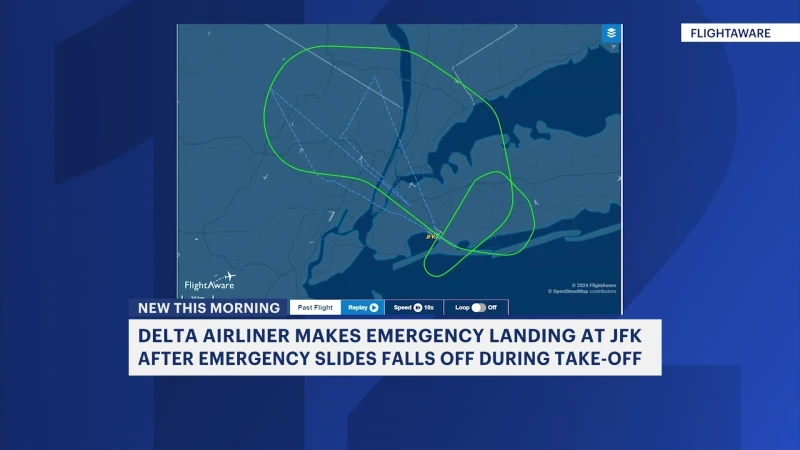 Story image: Delta plane lands at JFK due to emergency slide falling off