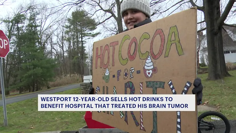 Story image: Westport 12-year-old sells hot drinks to benefit hospital that treated his brain tumor