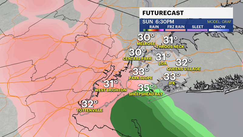 Story image: Rainy Sunday night in The Bronx; chance for snow later in the week