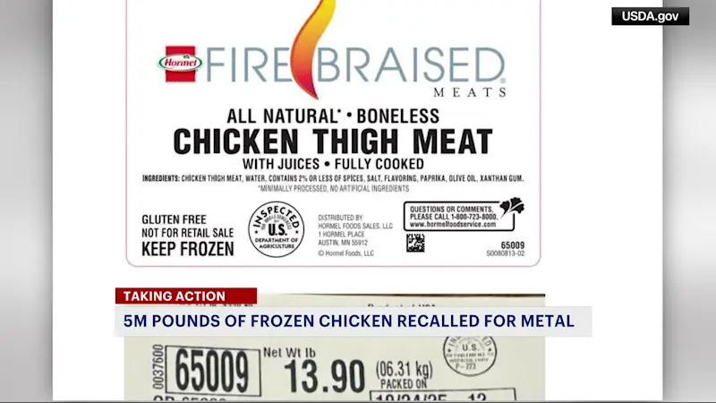 Story image: 4.9 million pounds of frozen, boneless chicken have been recalled
