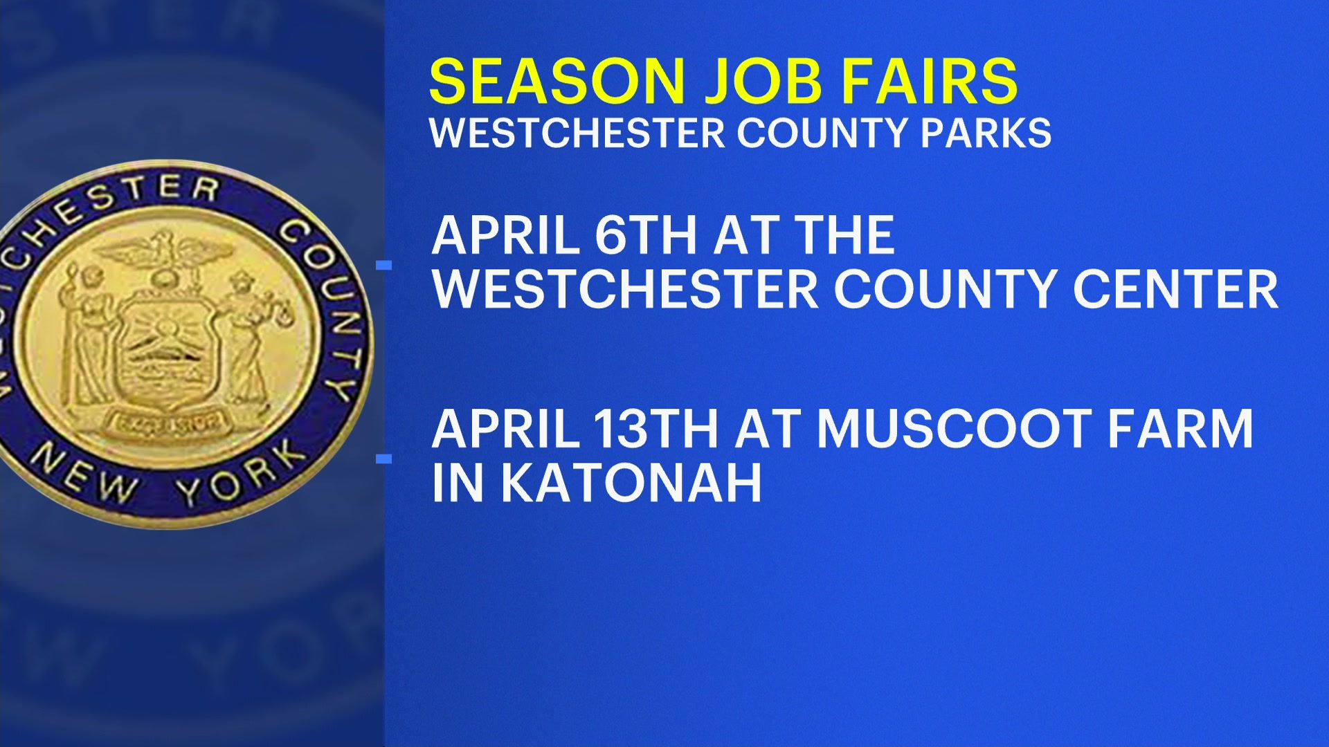 Westchester County Parks announces job fairs for summer positions