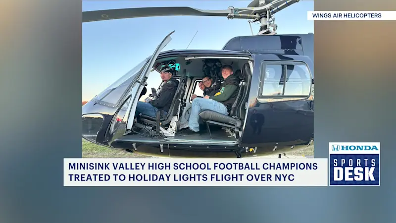 Story image: Minisink football captains celebrate championship with holiday lights flight