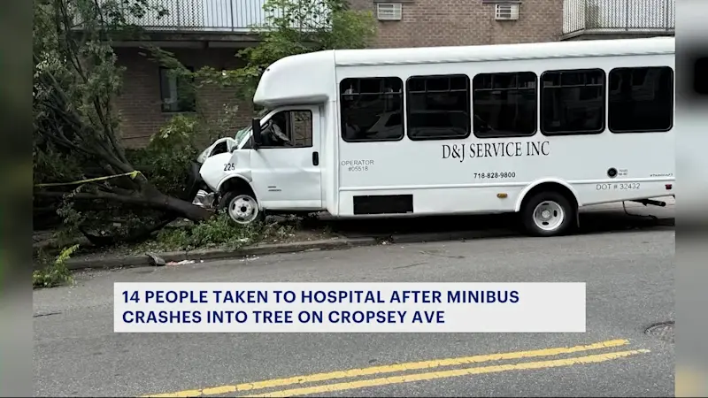 Story image: FDNY: Ambulette crashes into tree in Bath Beach; 14 injured