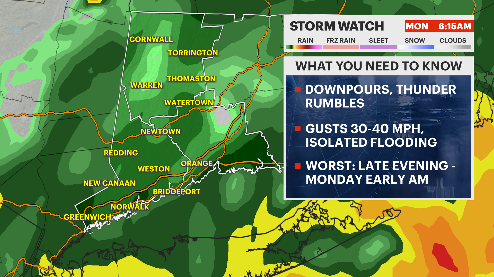 STORM WATCH: Strong wind gusts, downpours through Monday morning in ...