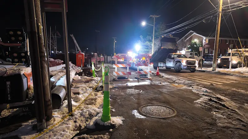 Story image: Merrick Road reopens after crews repair water main break near Amityville High School