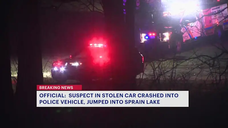 Story image: Suspect in stolen vehicle crashes into police car, jumps into Sprain Lake 