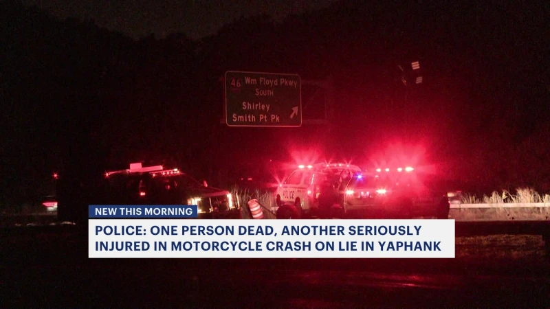 Story image: Police: 1 person dead, 1 seriously injured following motorcycle crash on LIE