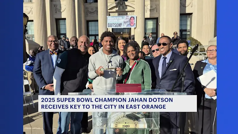Story image: Jersey Proud: Eagles wide receiver Jahan Dotson receives key to East Orange