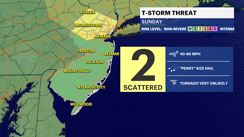 Story image: STORM WATCH: Slight risk of severe storms for New Jersey on Sunday